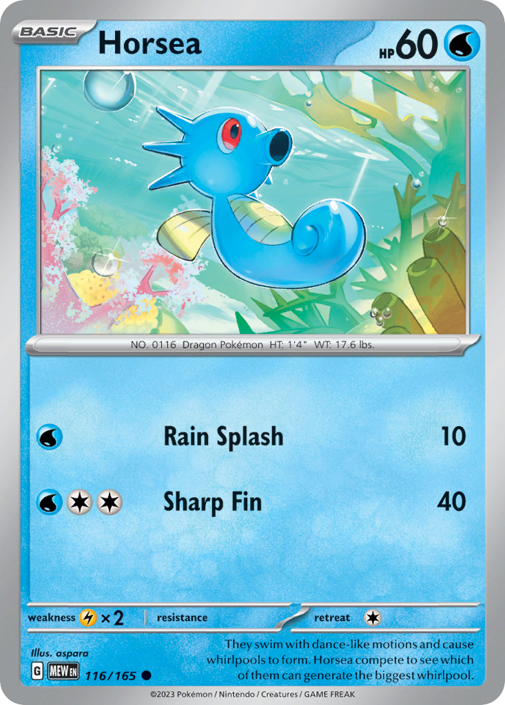 Horsea 116 151 Pokémon card
