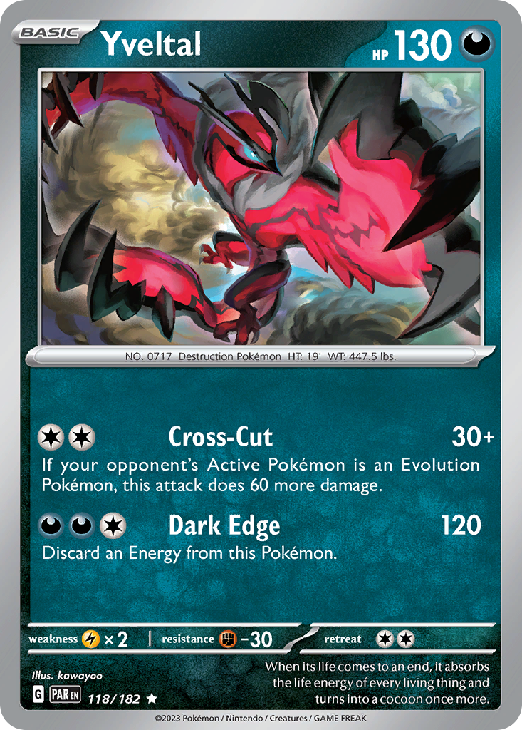 Yveltal 118 Paradox Rift Pokémon card