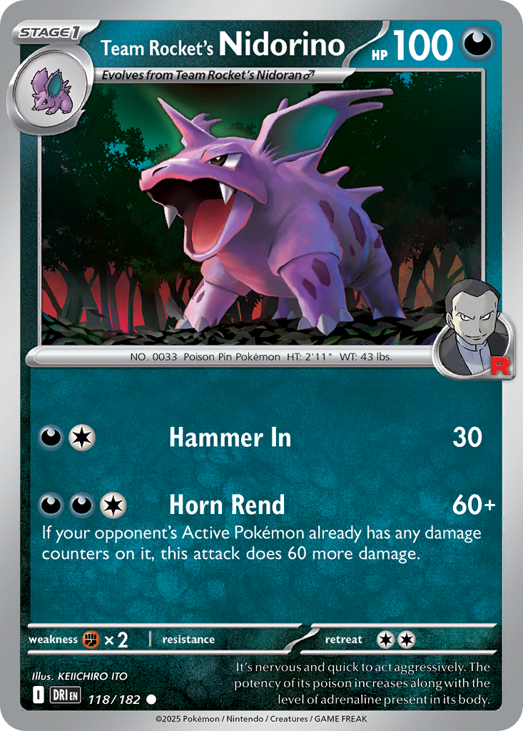 Team Rocket's Nidorino 118 Destined Rivals Pokémon card