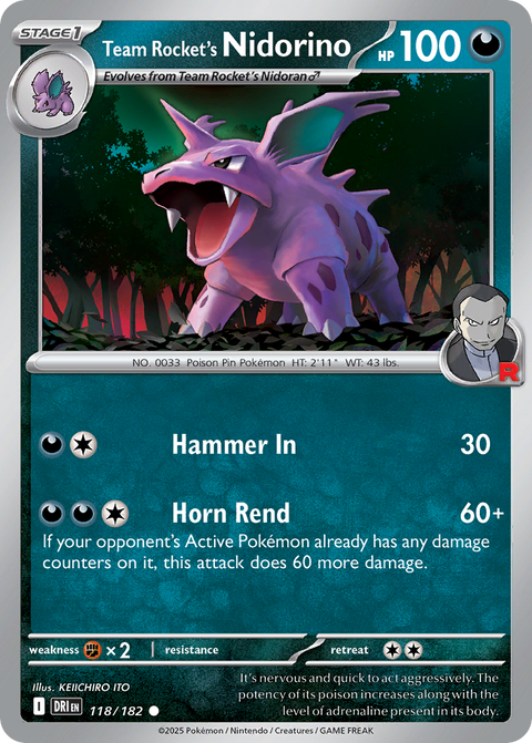 Team Rocket's Nidorino 118 Destined Rivals Pokémon card