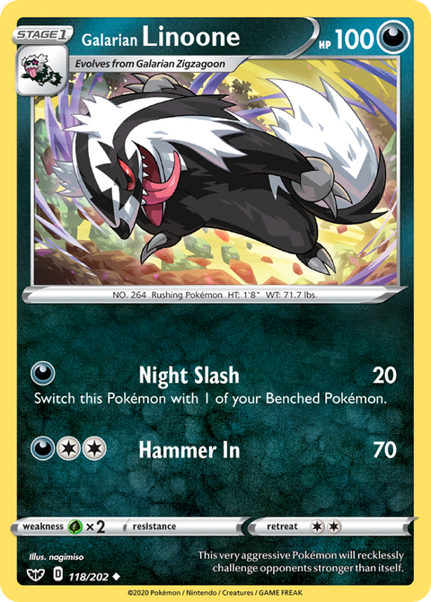 Galarian Linoone 118 Sword & Shield Pokémon card