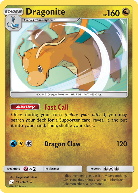 Dragonite 119 Team Up Pokémon card