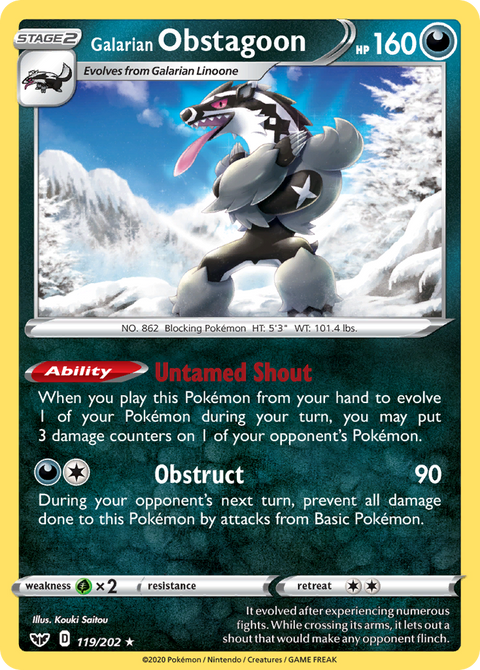 Galarian Obstagoon 119 Sword & Shield Pokémon card