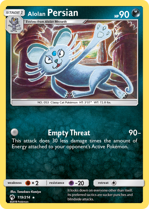 Alolan Persian 119 Lost Thunder Pokémon card