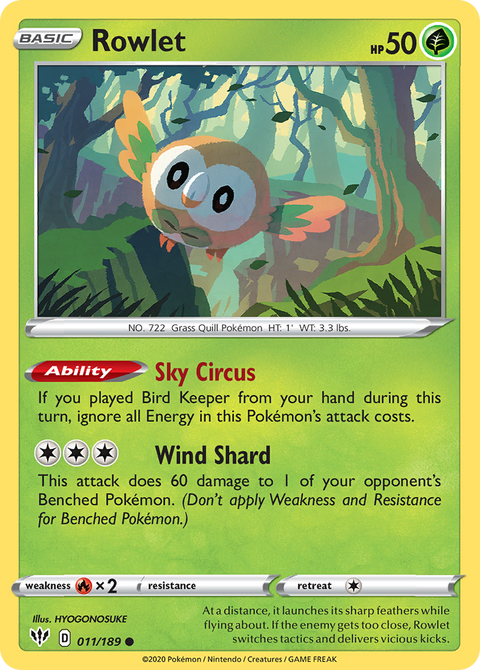 Rowlet 11 Darkness Ablaze Pokémon card