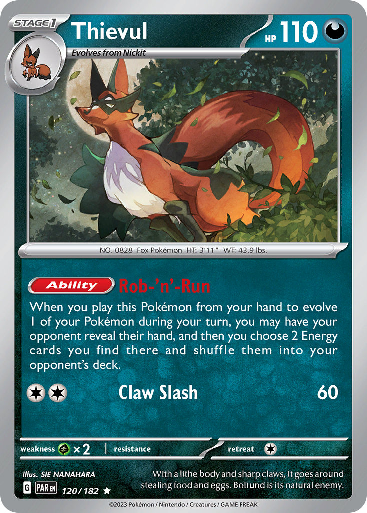 Thievul 120 Paradox Rift Pokémon card