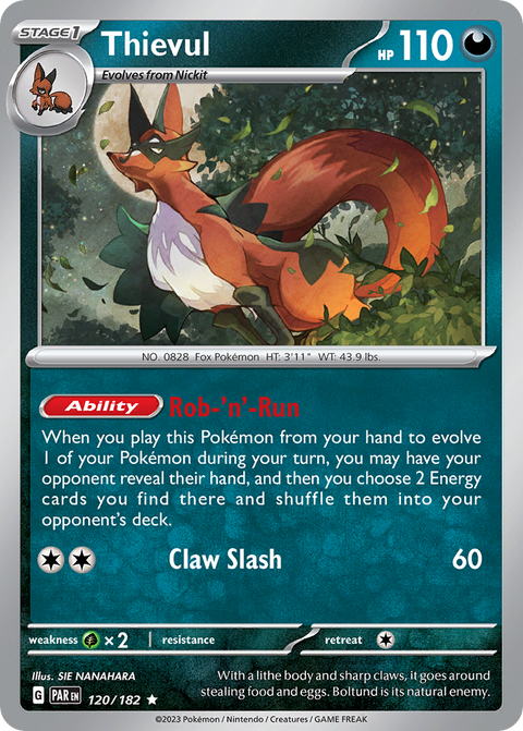 Thievul 120 Paradox Rift Pokémon card