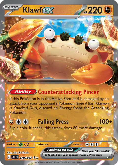 Klawf ex 120 Obsidian Flames Pokémon card