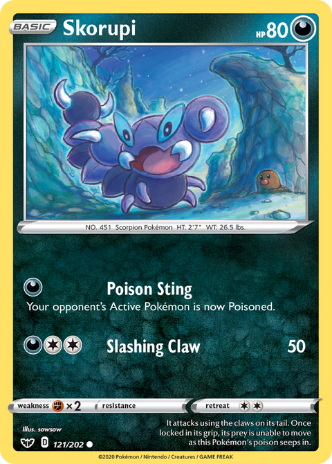 Skorupi 121 Sword & Shield Pokémon card
