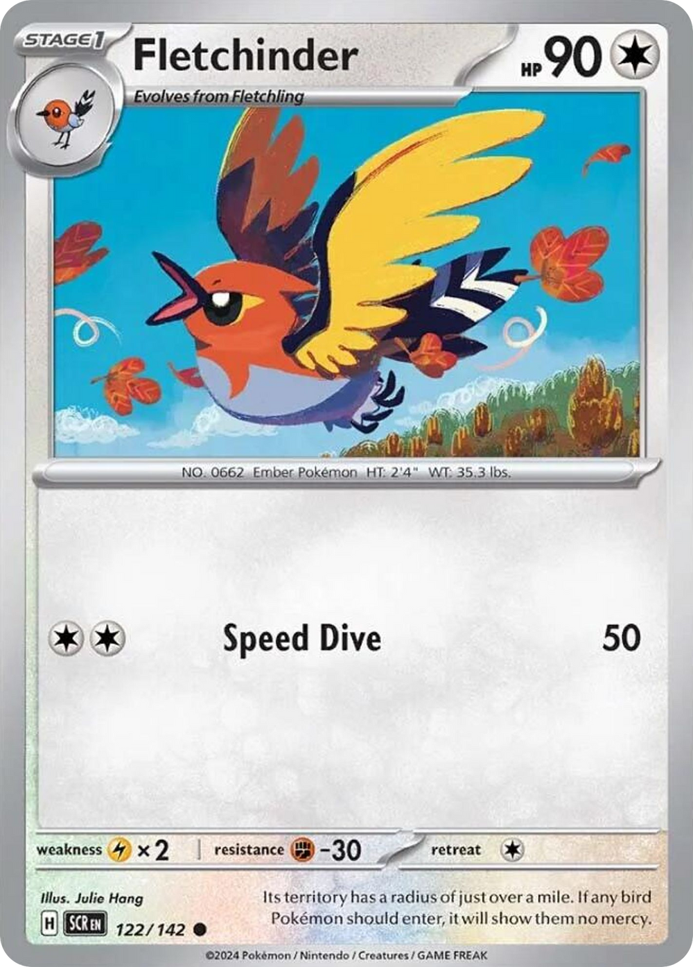 Fletchinder 122 Stellar Crown Pokémon card