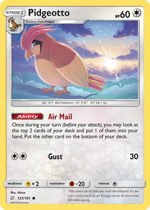 Pidgeotto 123 Team Up Pokémon card