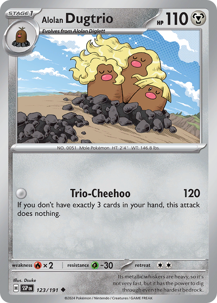 Alolan Dugtrio 123 Surging Sparks Pokémon card