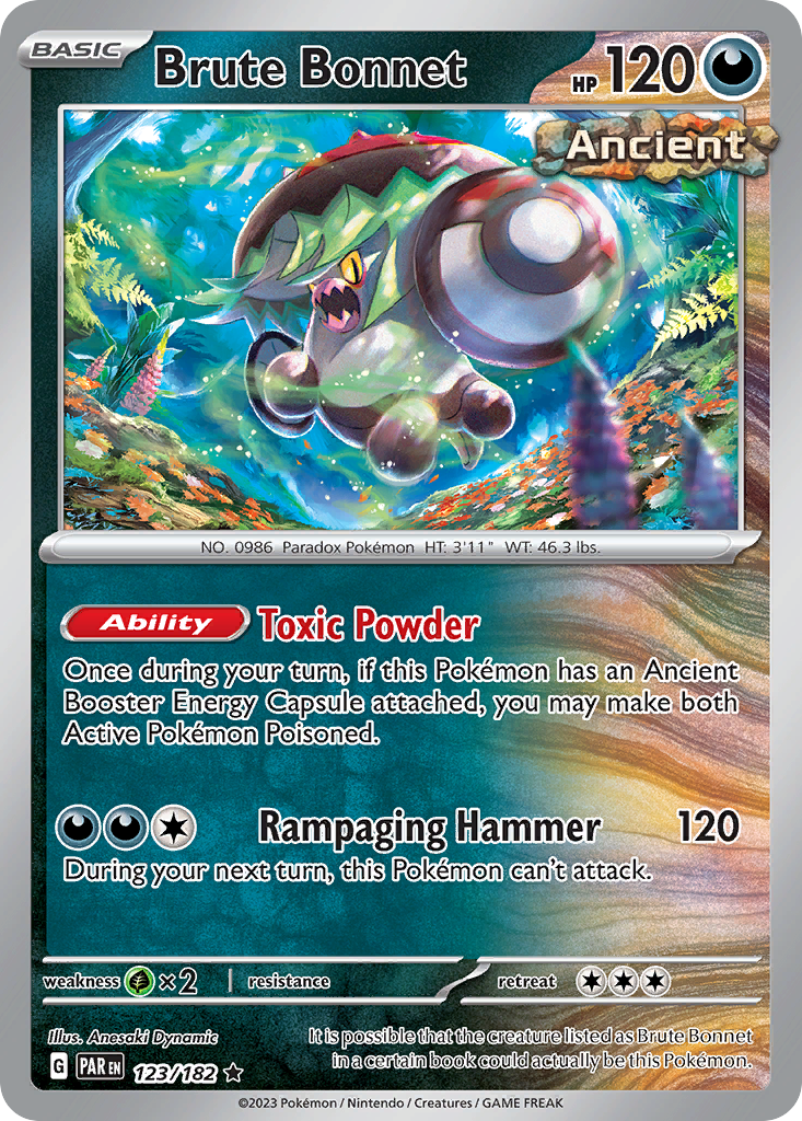Brute Bonnet 123 Paradox Rift Pokémon card