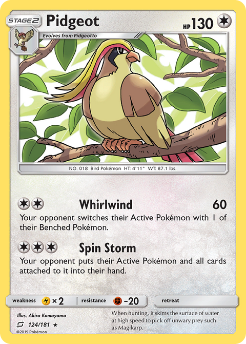 Pidgeot 124 Team Up Pokémon card