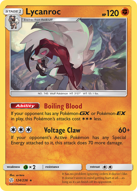 Lycanroc 124 Cosmic Eclipse Pokémon card