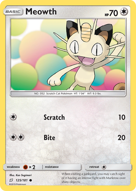 Meowth 125 Team Up Pokémon card
