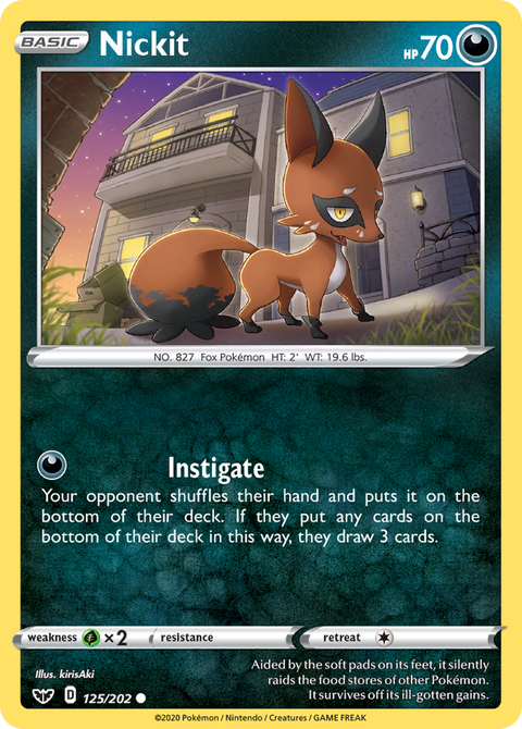Nickit 125 Sword & Shield Pokémon card