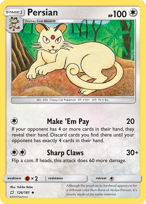 Persian 126 Team Up Pokémon card