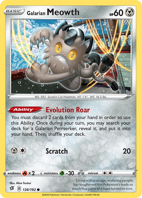 Galarian Meowth 126 Rebel Clash Pokémon card