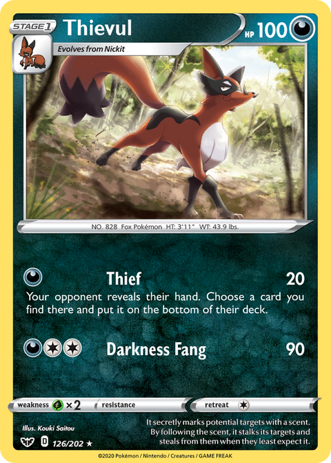 Thievul 126 Sword & Shield Pokémon card