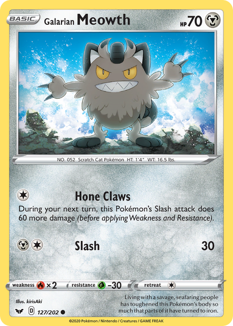 Galarian Meowth 127 Sword & Shield Pokémon card