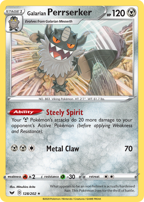 Galarian Perrserker 128 Sword & Shield Pokémon card