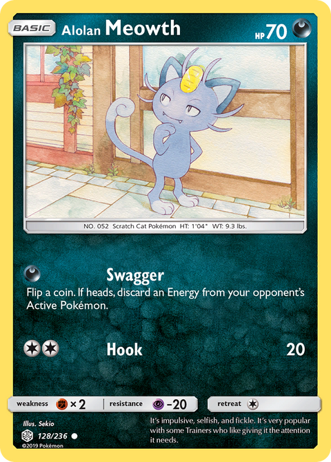 Alolan Meowth 128 Cosmic Eclipse Pokémon card