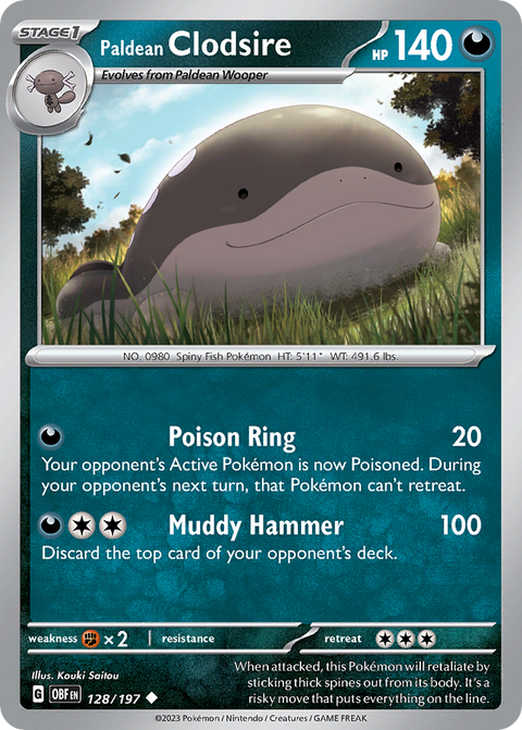 Paldean Clodsire 128 Obsidian Flames Pokémon card