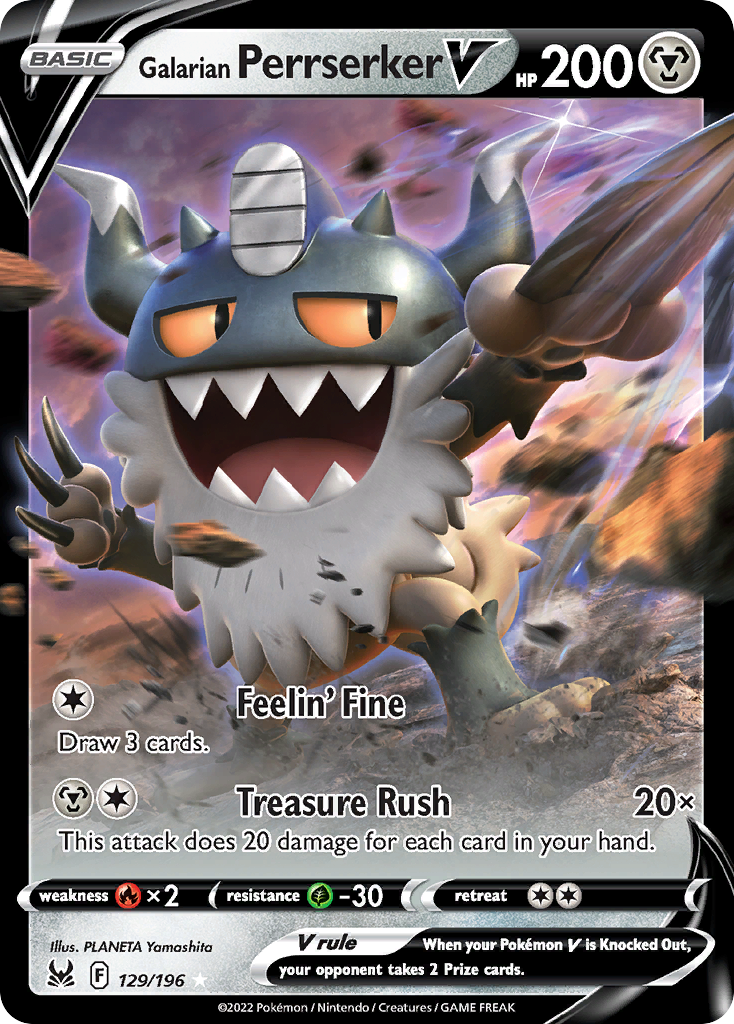 Galarian Perrserker V 129 Lost Origin Pokémon card