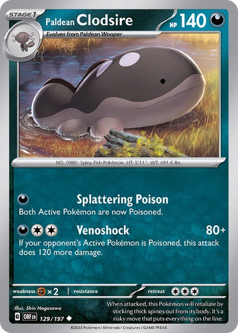 Paldean Clodsire 129 Obsidian Flames Pokémon card