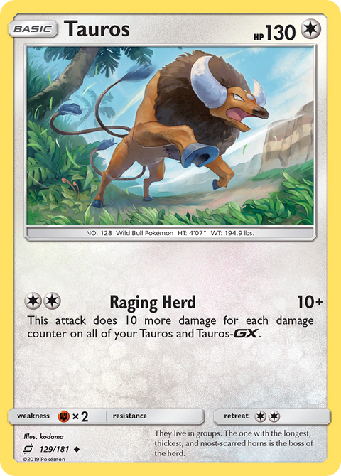 Tauros 129 Team Up Pokémon card