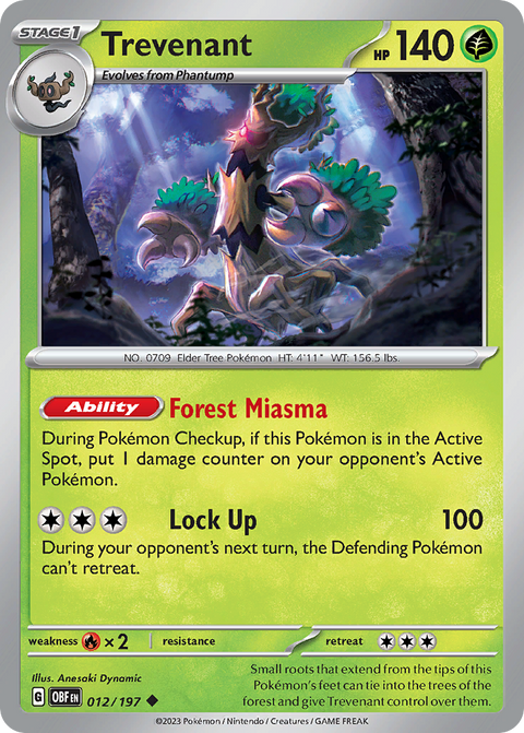Trevenant 12 Obsidian Flames Pokémon card