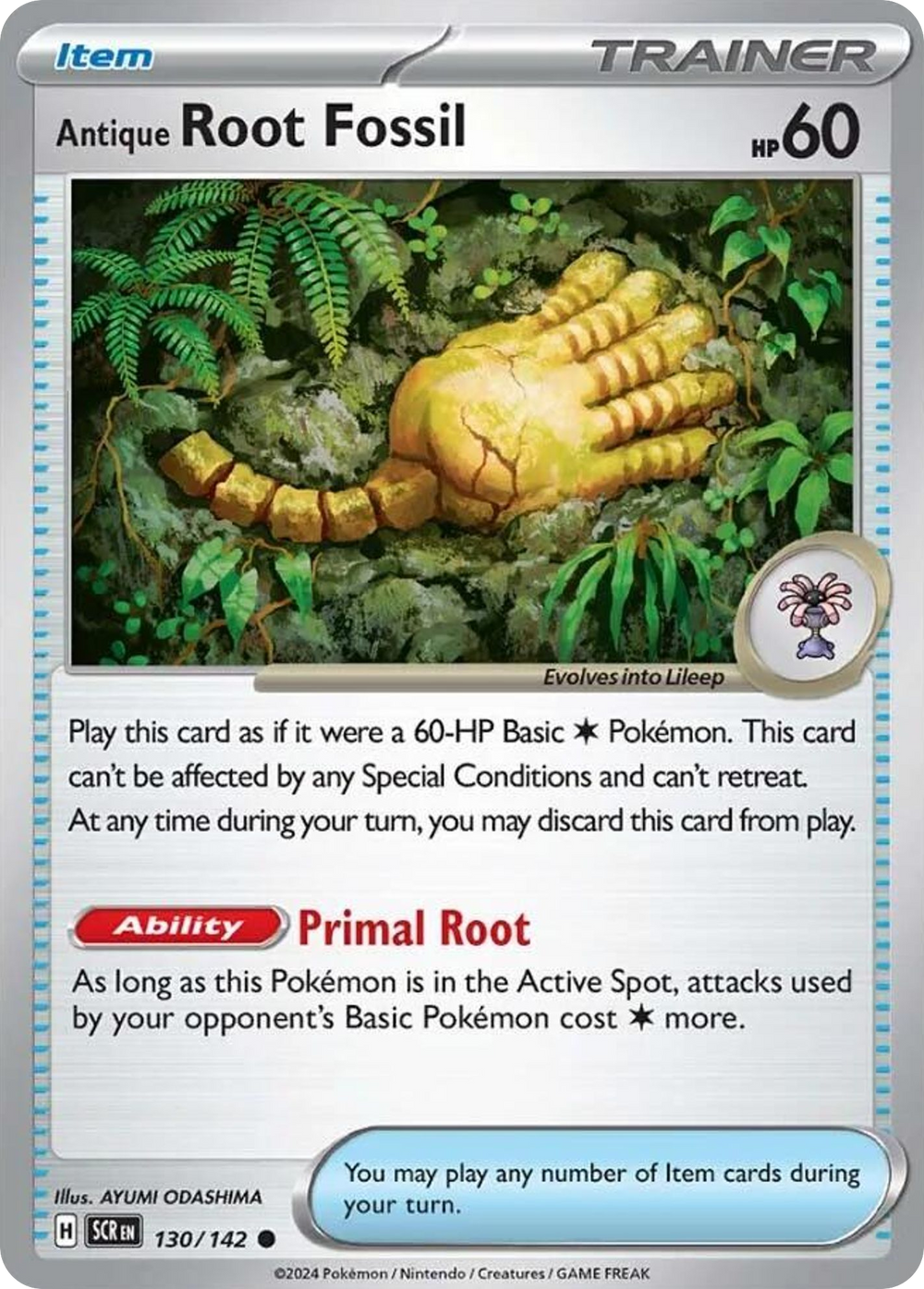 Antique Root Fossil 130 Stellar Crown Pokémon card