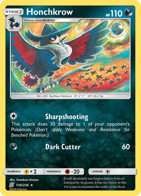 Honchkrow 130 Unified Minds Pokémon card