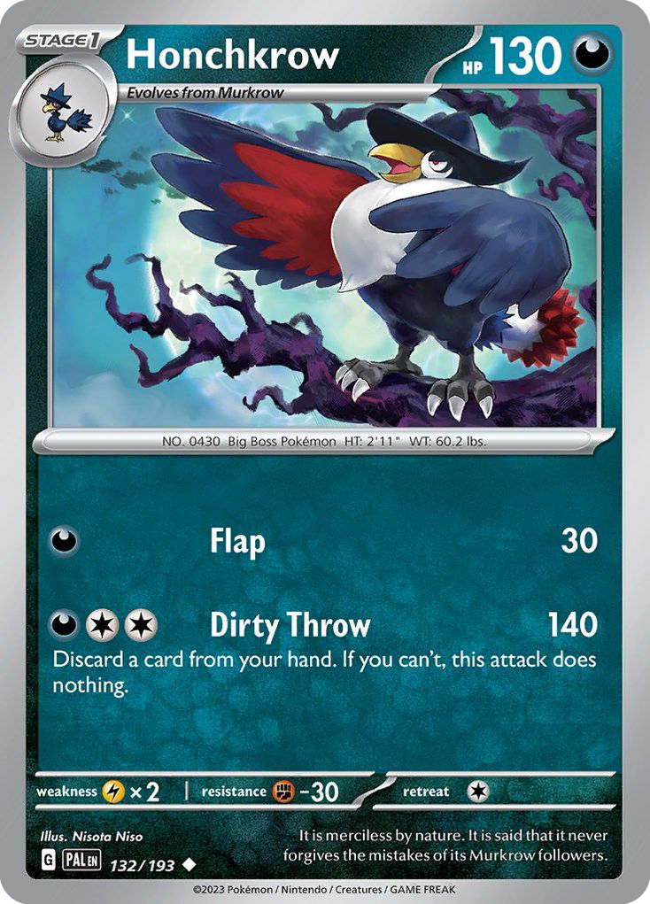 Honchkrow 132 Paldea Evolved Pokémon card