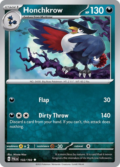 Honchkrow 132 Paldea Evolved Pokémon card
