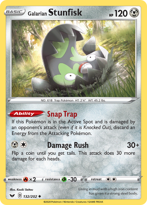 Galarian Stunfisk 132 Sword & Shield Pokémon card