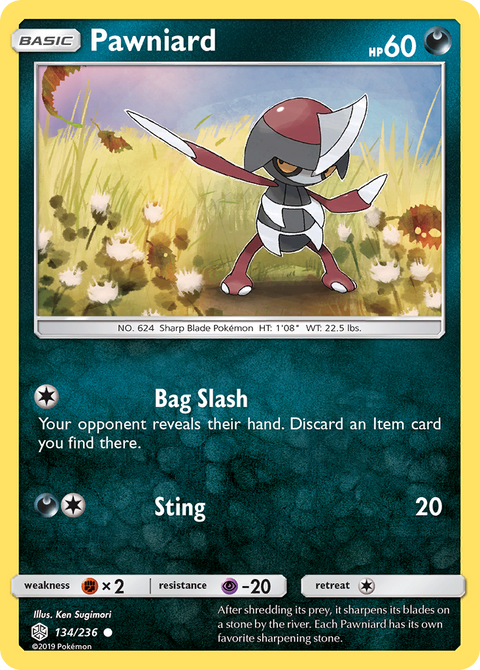 Pawniard 134 Cosmic Eclipse Pokémon card