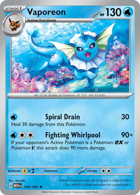 Vaporeon 134 151 Pokémon card