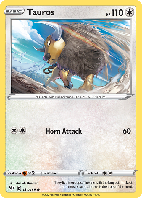 Tauros 134 Darkness Ablaze Pokémon card