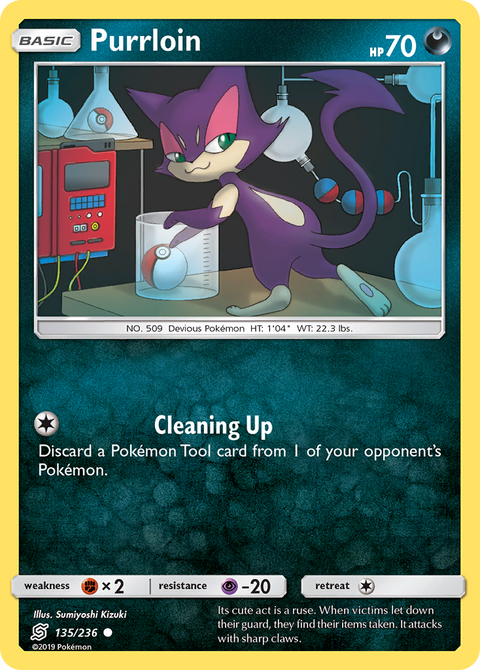 Purrloin 135 Unified Minds Pokémon card