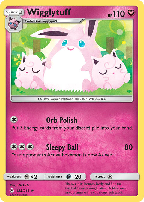 Wigglytuff 135 Unbroken Bonds Pokémon card
