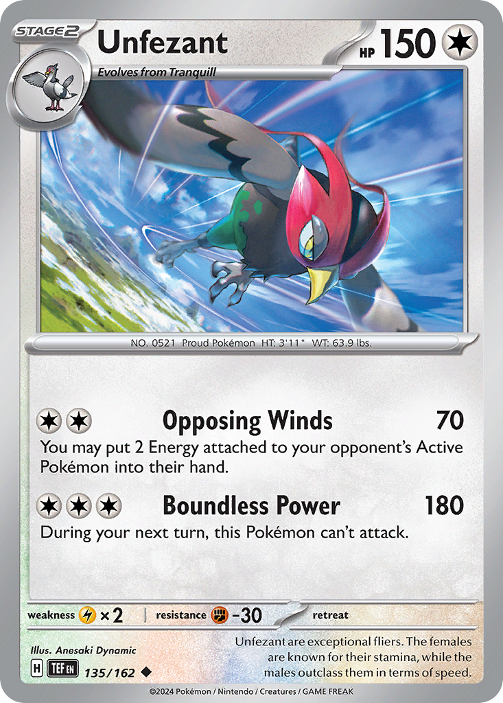 Unfezant 135 Temporal Forces Pokémon card