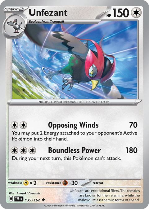 Unfezant 135 Temporal Forces Pokémon card