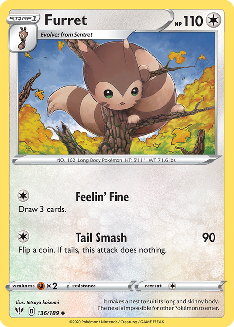 Furret 136 Darkness Ablaze Pokémon card