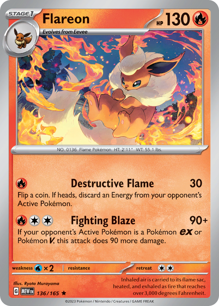 Flareon 136 151 Pokémon card