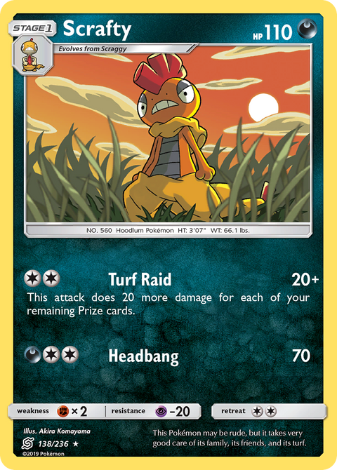 Scrafty 138 Unified Minds Pokémon card
