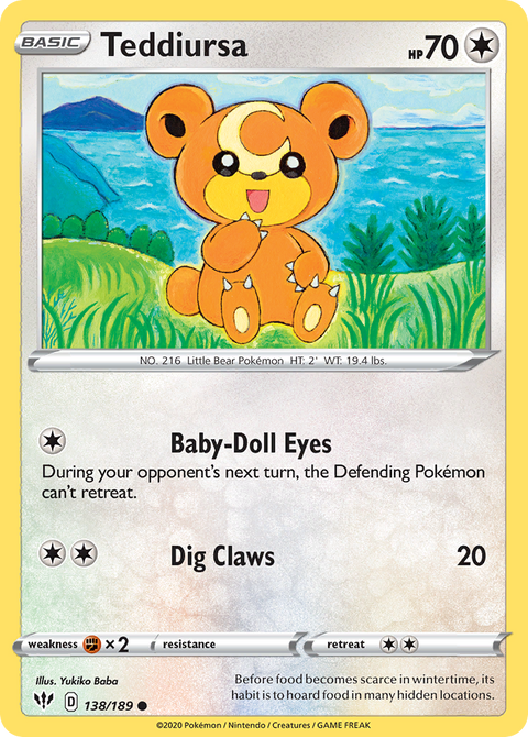 Teddiursa 138 Darkness Ablaze Pokémon card