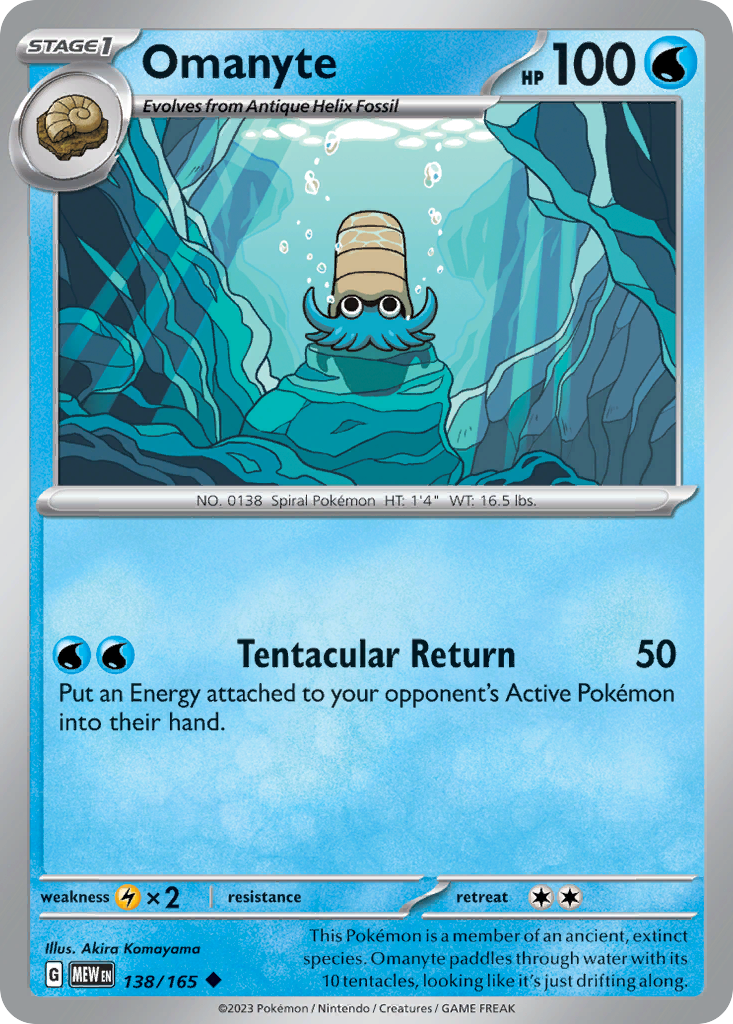 Omanyte 138 151 Pokémon card