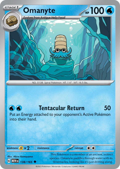 Omanyte 138 151 Pokémon card